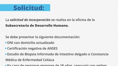Magdalena se sumó al Programa Alimentario para Personas Celíacas