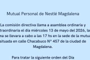 La Mutual del Personal de Nestlé Magdalena convocó a una asamblea ordinaria y extraordinaria para el 13 de mayo