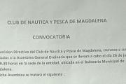 El Club de Náutica y Pesca de Magdalena realizará su Asamblea General Ordinaria